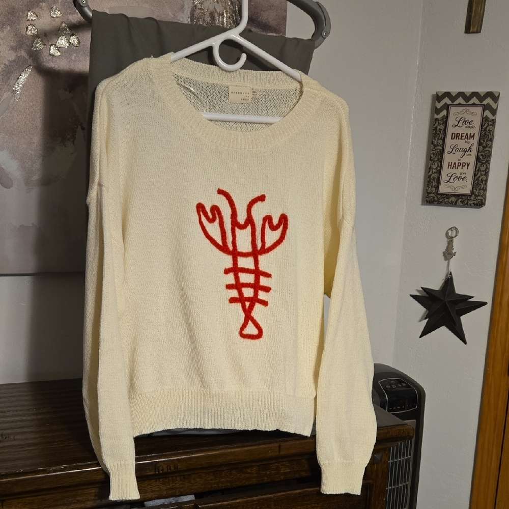 Dreamers Cream Sweater with Red Lobster Design M/L
